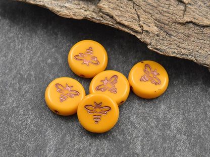 Bee Beads - Czech Glass Beads - Picasso Beads - Bumble Bee - Czech Glass Bee Coin - 12mm - 12pcs - (987)