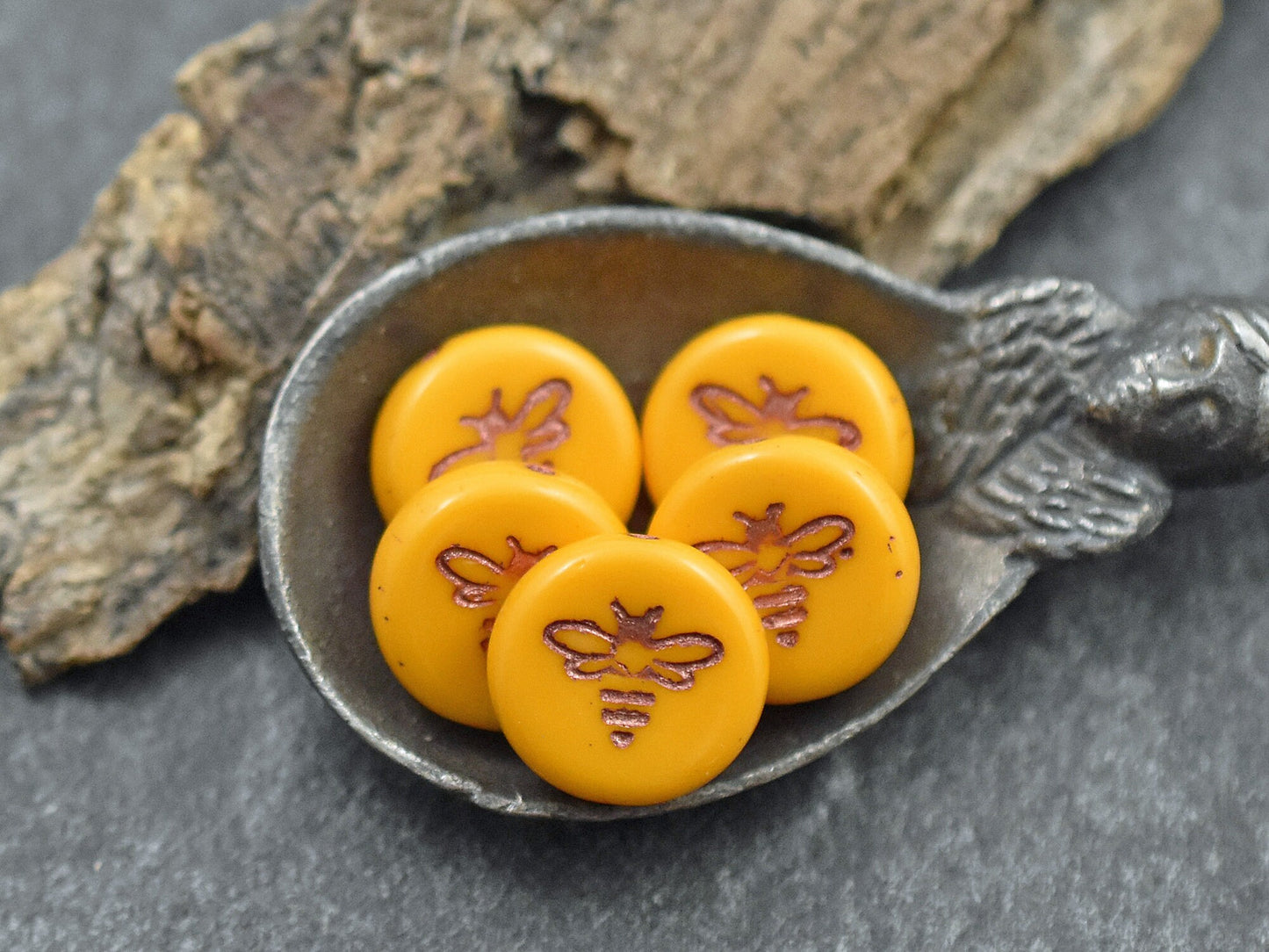 Bee Beads - Czech Glass Beads - Picasso Beads - Bumble Bee - Czech Glass Bee Coin - 12mm - 12pcs - (987)