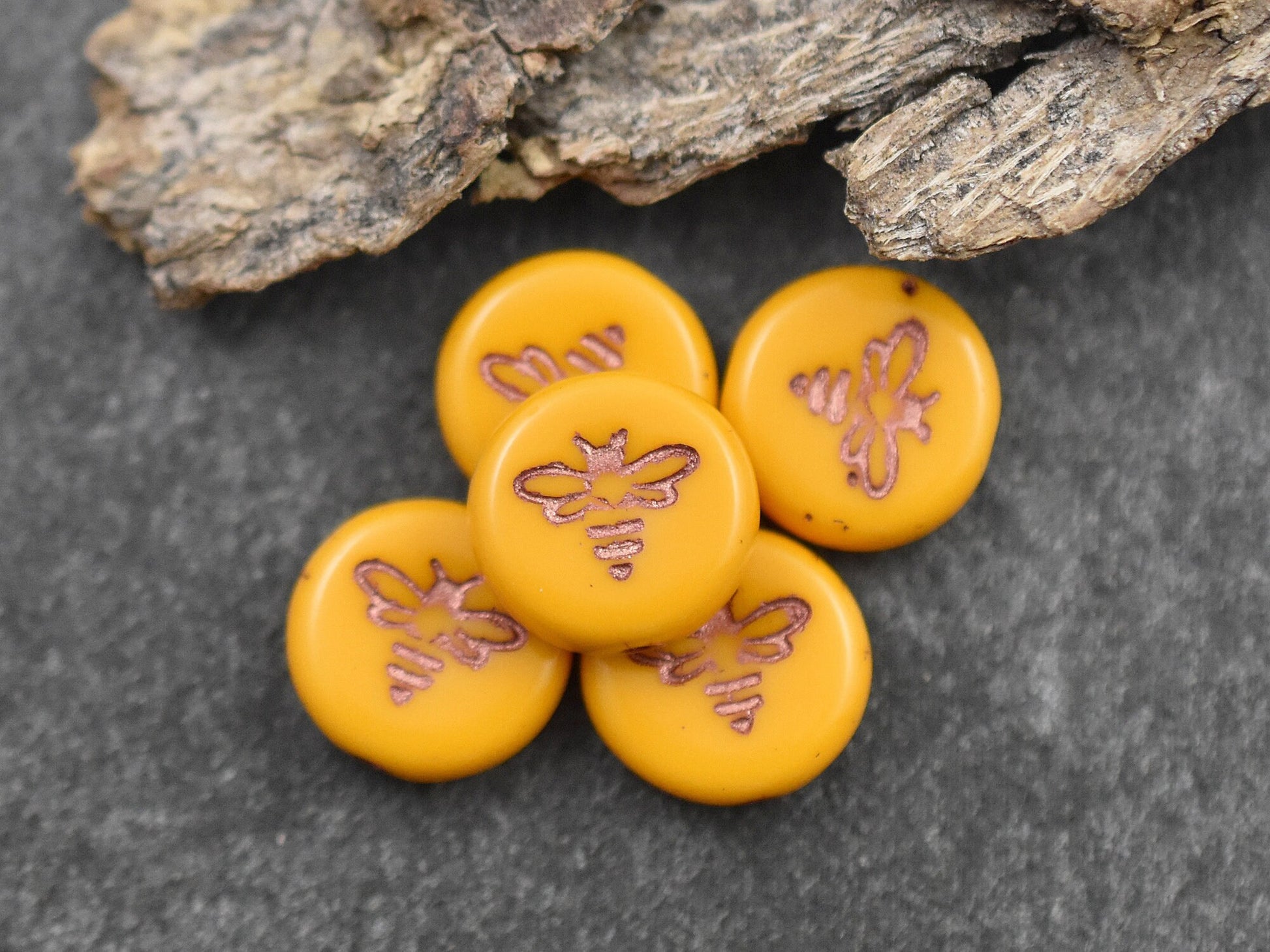 Bee Beads - Czech Glass Beads - Picasso Beads - Bumble Bee - Czech Glass Bee Coin - 12mm - 12pcs - (987)
