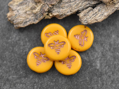 Bee Beads - Czech Glass Beads - Picasso Beads - Bumble Bee - Czech Glass Bee Coin - 12mm - 12pcs - (987)