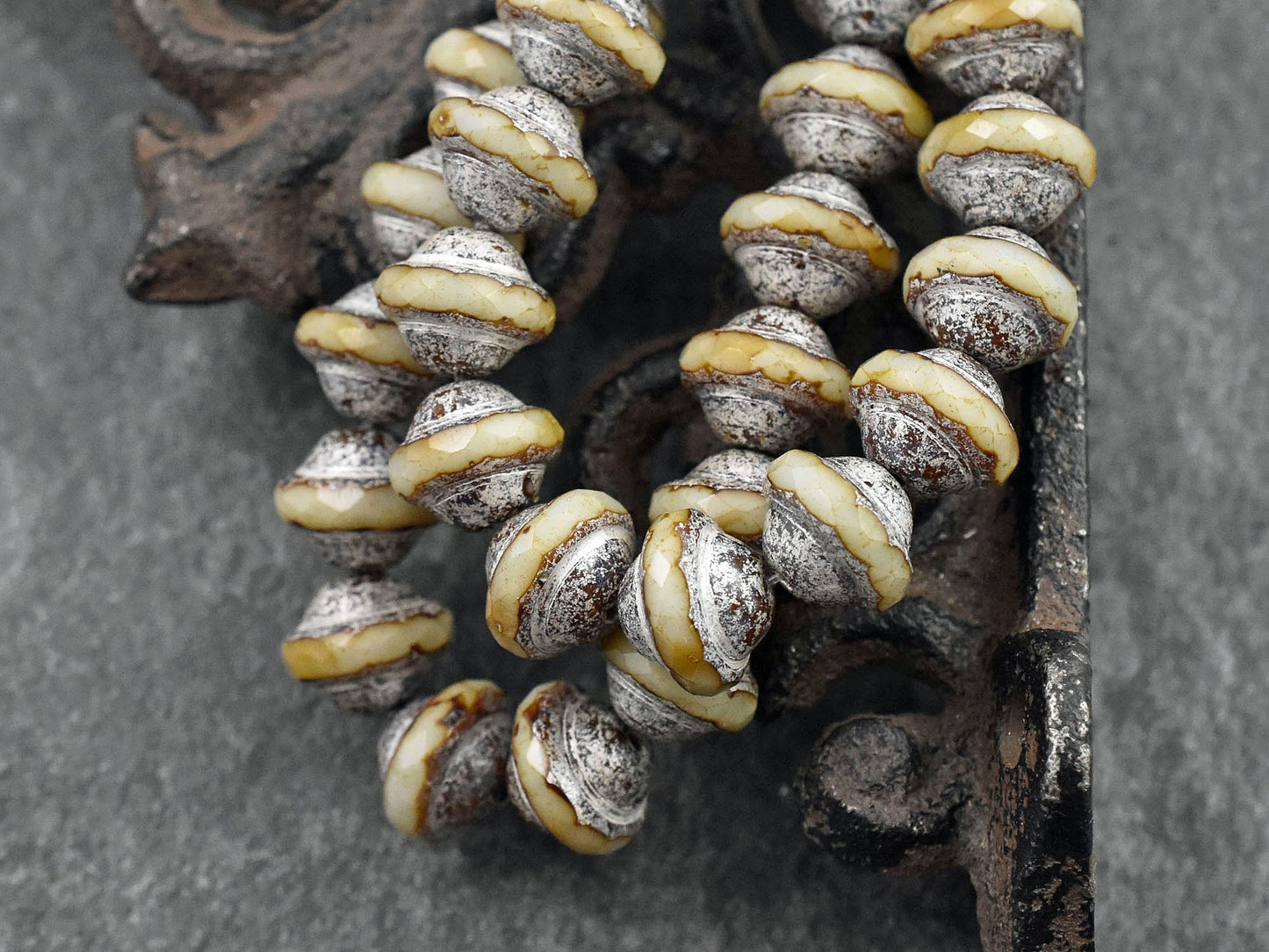 Picasso Beads - Czech Glass Beads - Saturn Beads - Saucer Beads - 10x8mm - 15pcs - (1163)