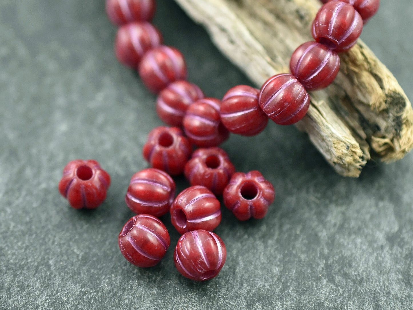 Czech Glass Beads - Large Hole Beads - 3mm Hole Bead - Picasso Beads - 8mm Beads - Melon Beads - Round Beads - 20pcs - (2055)