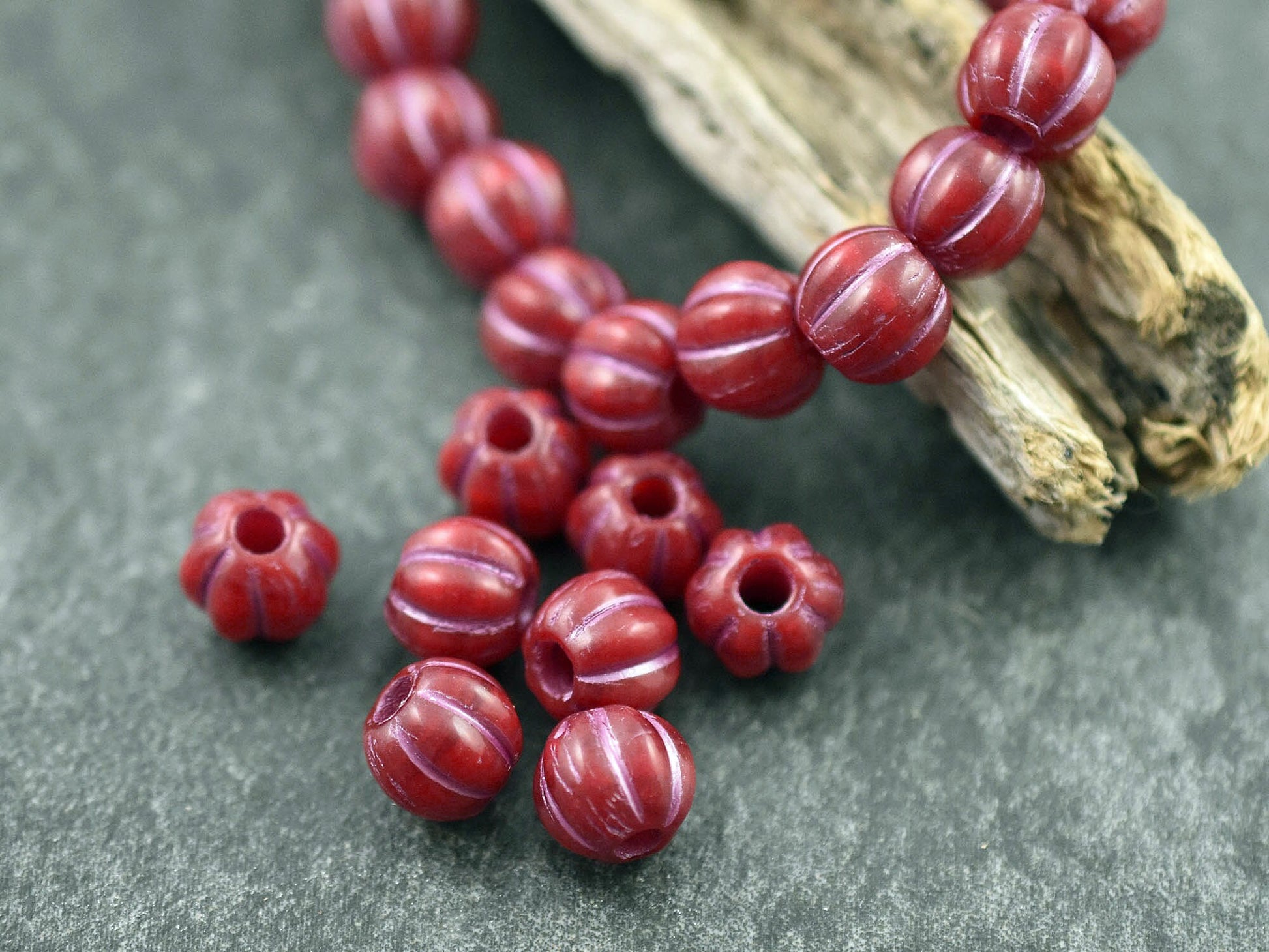 Czech Glass Beads - Large Hole Beads - 3mm Hole Bead - Picasso Beads - 8mm Beads - Melon Beads - Round Beads - 20pcs - (2055)