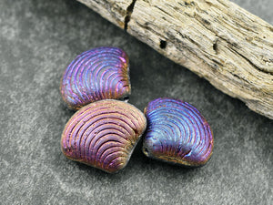 Czech Glass Beads - Sea Shell Beads - Scallop Shell Beads - 15x18mm - 8pcs - (B198)