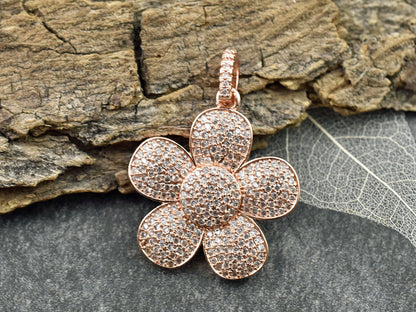28x25mm Micro Pave Cubic Zirconia 5 Petal Flower Pendant