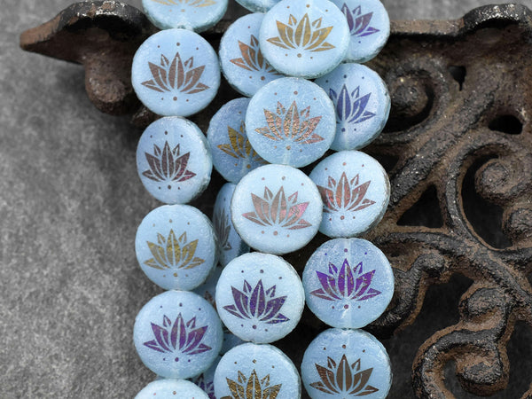 Czech Glass Beads - Lotus Flower Beads - Floral Beads - Focal Beads - Laser Etched Beads - 16mm - 8pcs - (4608)