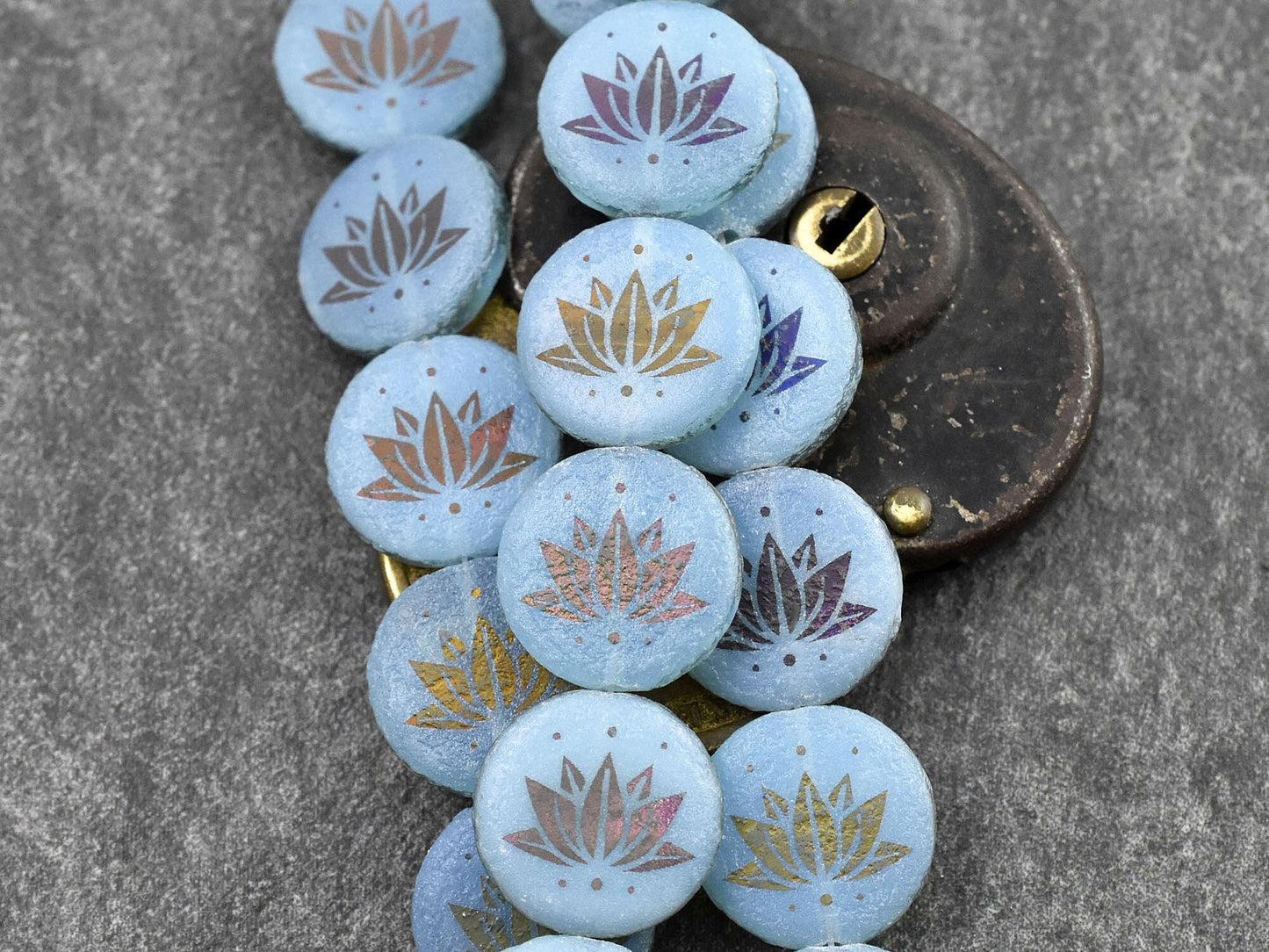 Czech Glass Beads - Lotus Flower Beads - Floral Beads - Focal Beads - Laser Etched Beads - 16mm - 8pcs - (4608)