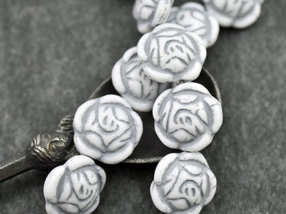 Czech Glass Beads - Picasso Beads - Coin Beads - Flower Beads - Rose Beads - 17mm - 6pcs (3139)