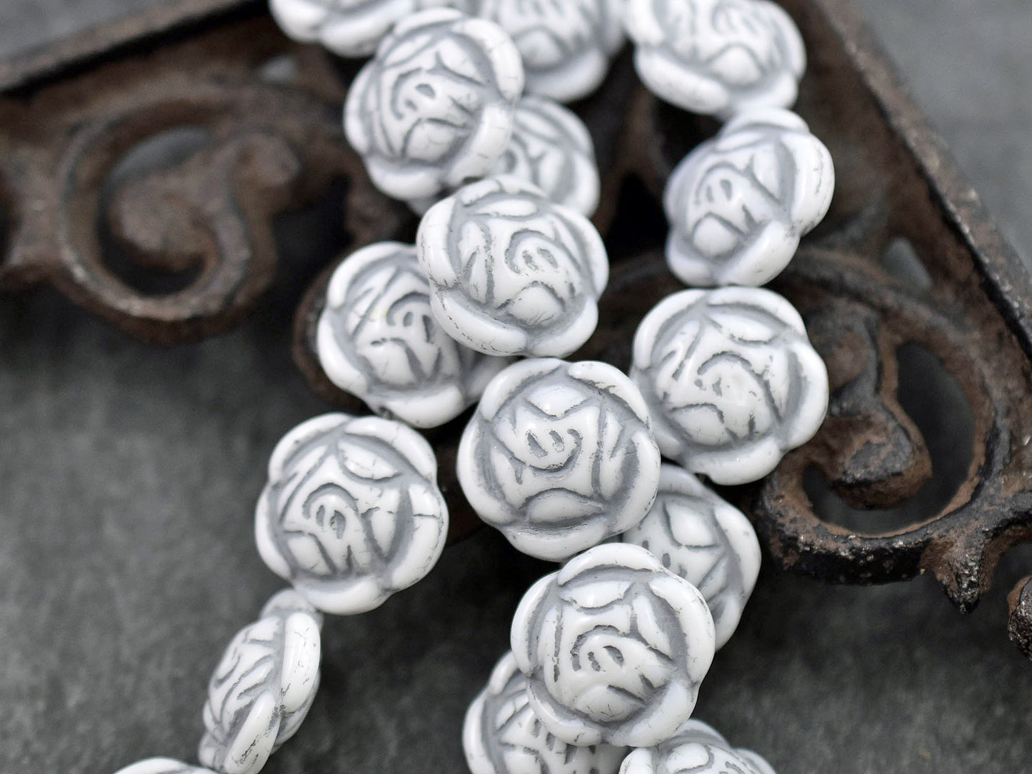 Czech Glass Beads - Picasso Beads - Coin Beads - Flower Beads - Rose Beads - 17mm - 6pcs (3139)