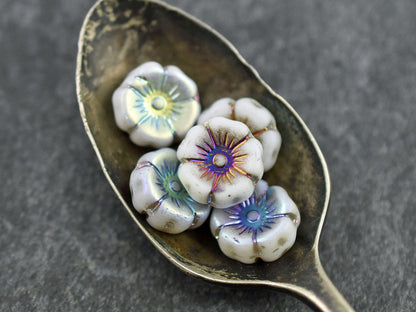 Picasso Beads - Czech Glass Beads - Flower Beads - Hawaiian Flowers - Czech Flowers - 12pcs - 12mm - (3925)
