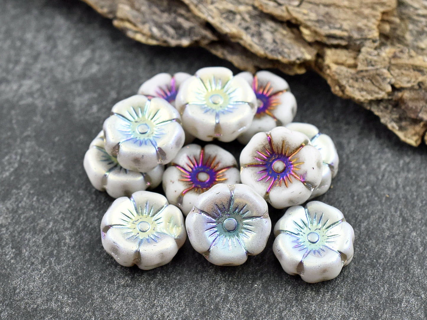 Picasso Beads - Czech Glass Beads - Flower Beads - Hawaiian Flowers - Czech Flowers - 12pcs - 12mm - (3925)