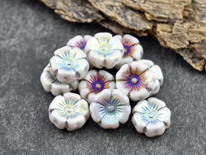 Picasso Beads - Czech Glass Beads - Flower Beads - Hawaiian Flowers - Czech Flowers - 12pcs - 12mm - (3925)