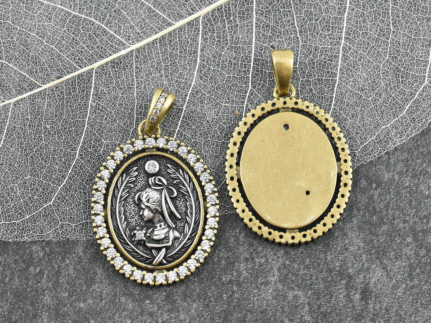 26x20mm Long Lasting Gold Plated Brass Micro Pave Cubic Zirconia Greek Coin Pendant