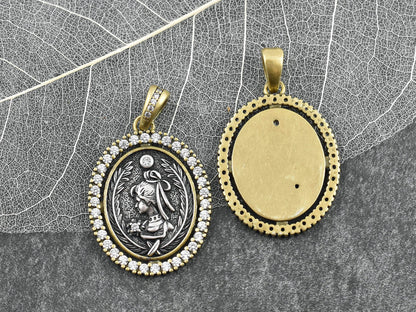 26x20mm Long Lasting Gold Plated Brass Micro Pave Cubic Zirconia Greek Coin Pendant