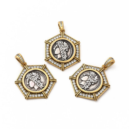 Gold Pendants - Metal Pendants - Rhinestone Pendant - Micro Pave - Cubic Zirzonia - 26x21mm - (165)