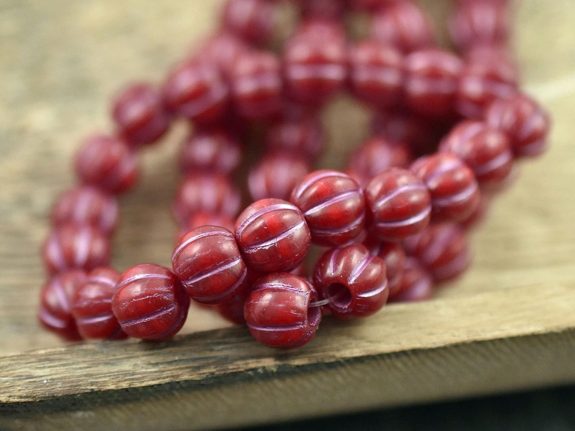 Czech Glass Beads - Large Hole Beads - 3mm Hole Bead - Picasso Beads - 8mm Beads - Melon Beads - Round Beads - 20pcs - (2055)