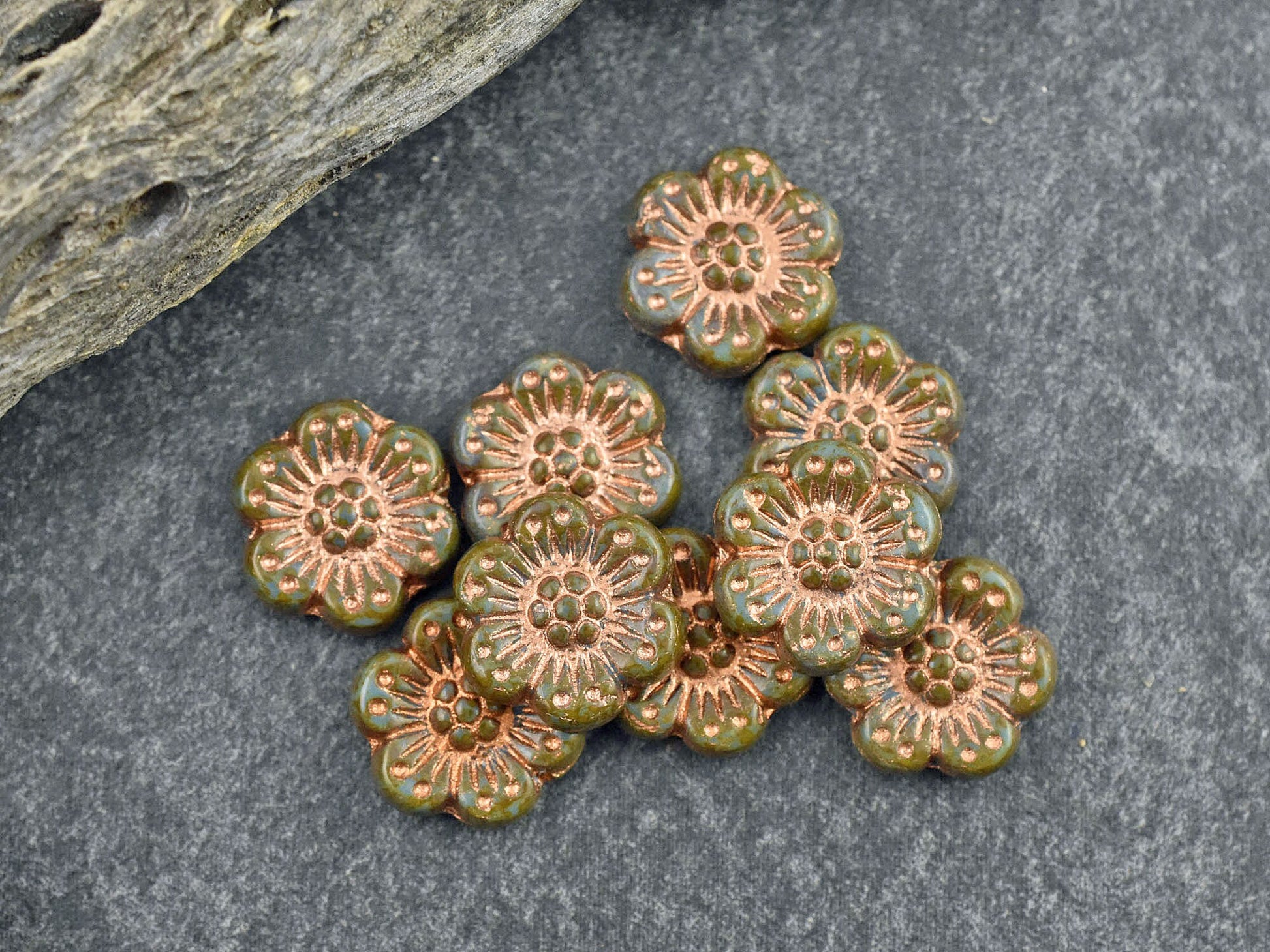 Picasso Beads - Flower Beads - Czech Glass Beads - Czech Glass Flowers - Wildflower Beads - 14mm Flower - 12pcs - (3135)