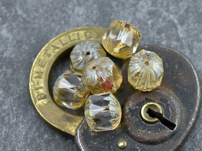 Picasso Beads - Fire Polished Beads - Czech Glass Beads - Chunky Beads - Center Cut - 10pcs - 11x10mm - (5964)