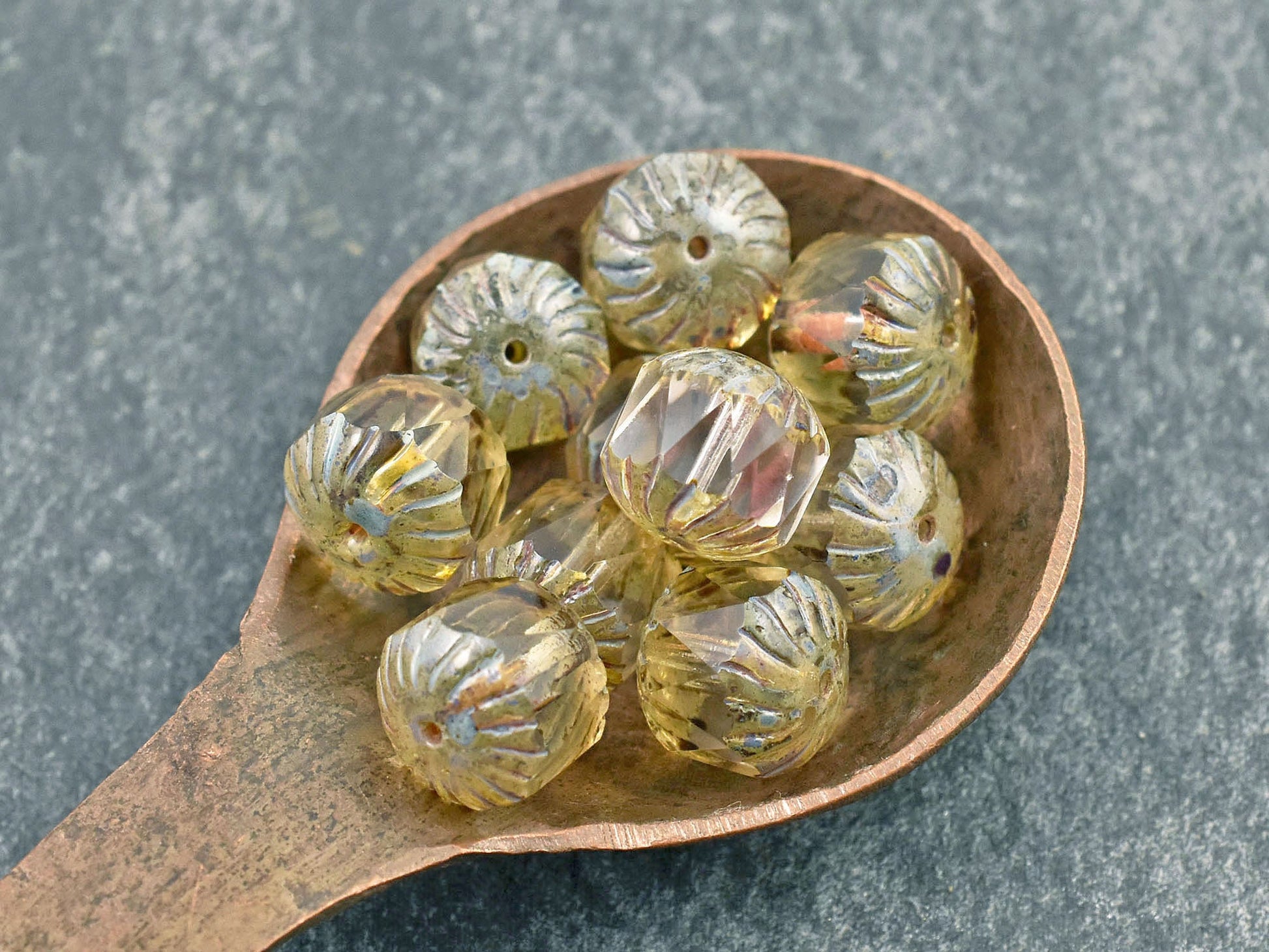 Picasso Beads - Fire Polished Beads - Czech Glass Beads - Chunky Beads - Center Cut - 10pcs - 11x10mm - (5964)