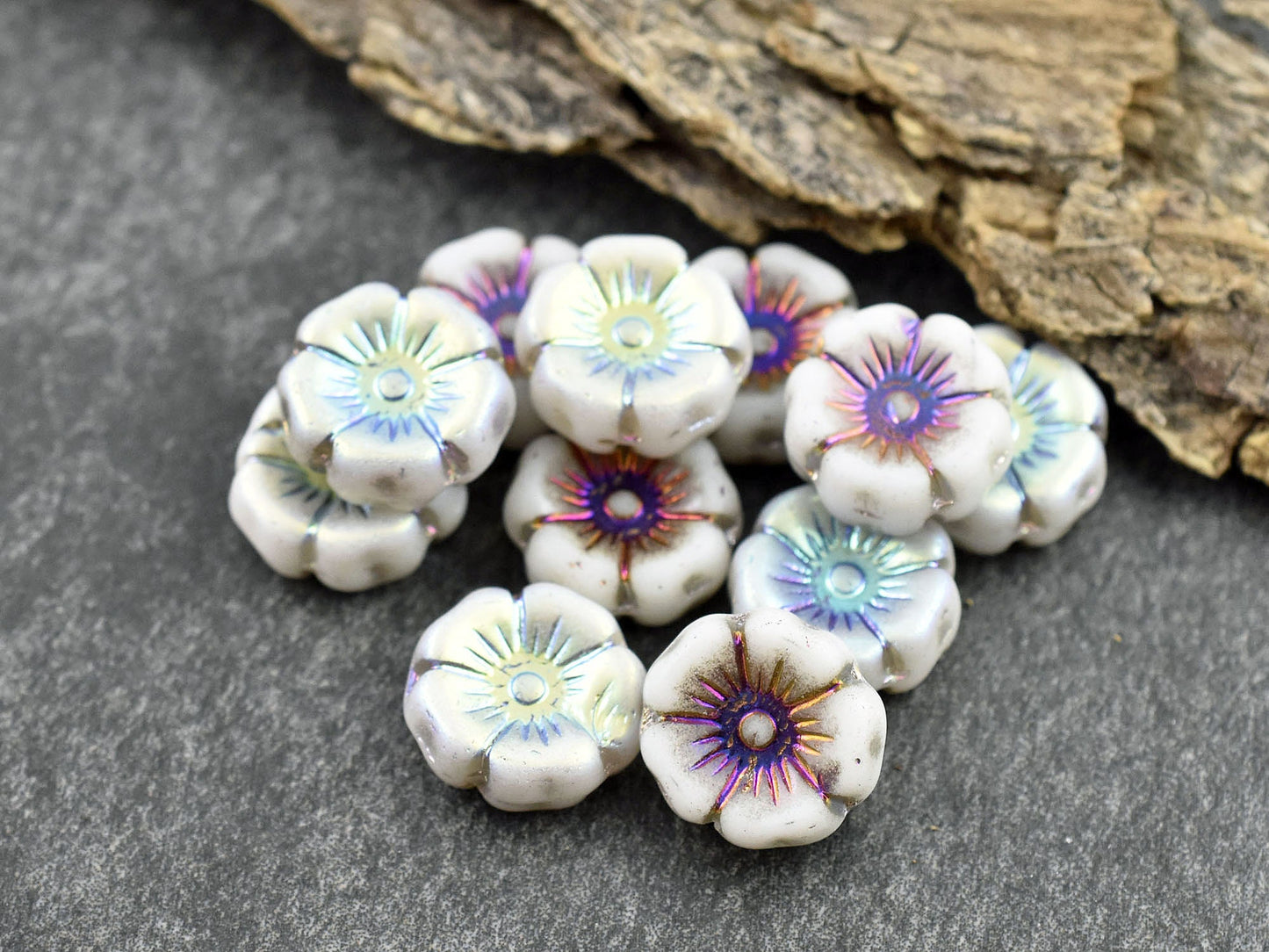 Picasso Beads - Czech Glass Beads - Flower Beads - Hawaiian Flowers - Czech Flowers - 12pcs - 12mm - (3925)