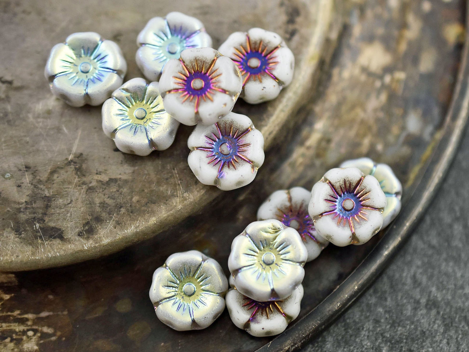 Picasso Beads - Czech Glass Beads - Flower Beads - Hawaiian Flowers - Czech Flowers - 12pcs - 12mm - (3925)