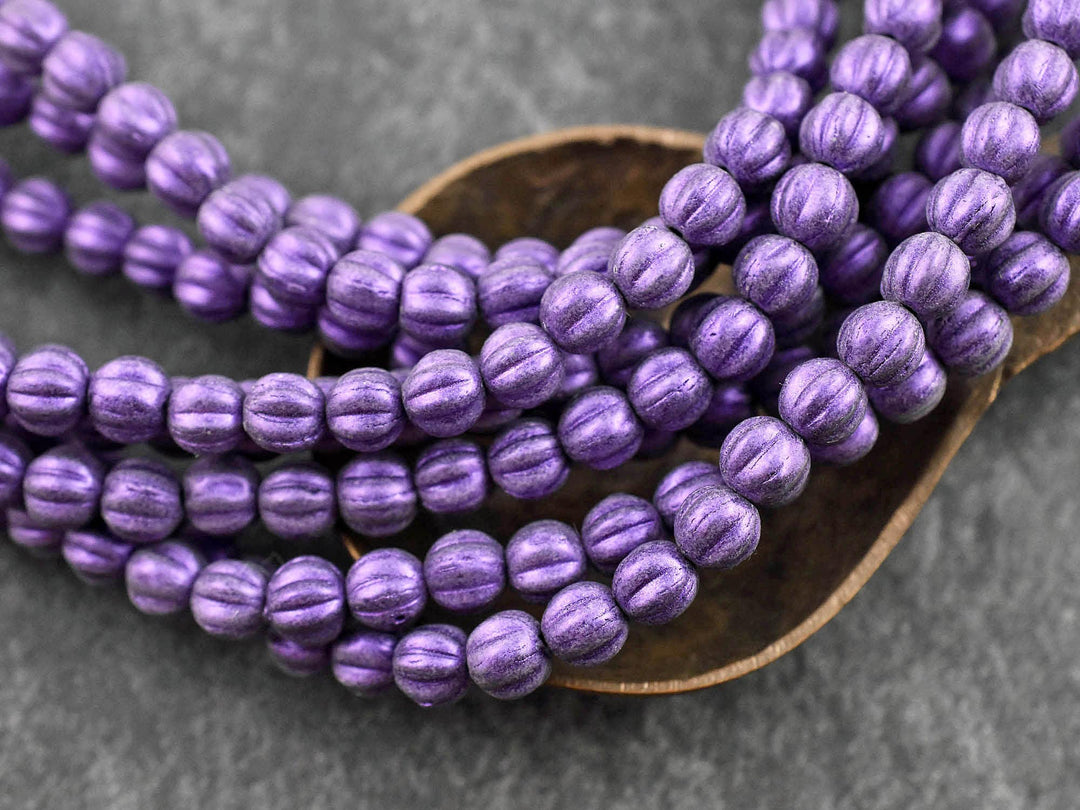 Czech Glass Beads - Melon Beads - 5mm Beads - Round Beads - Purple Beads - 50pcs - (4503)