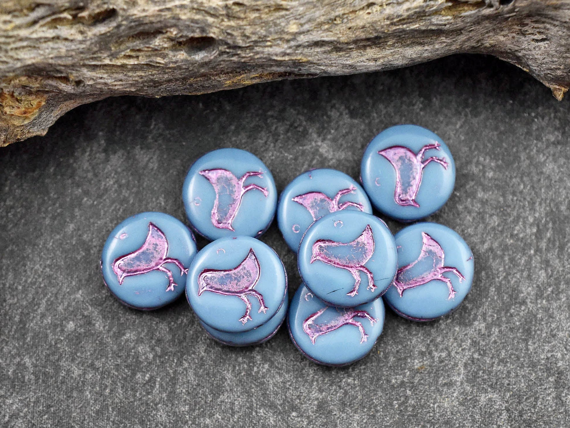 Czech Glass Beads - Bird Beads - Picasso Beads - Coin Beads - 12mm - 15pcs - (4652)