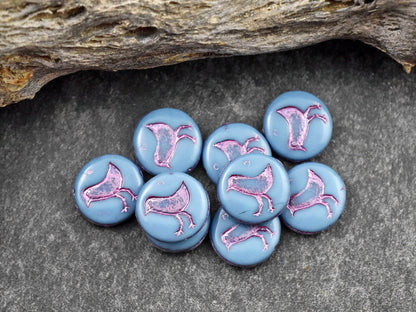 Czech Glass Beads - Bird Beads - Picasso Beads - Coin Beads - 12mm - 15pcs - (4652)