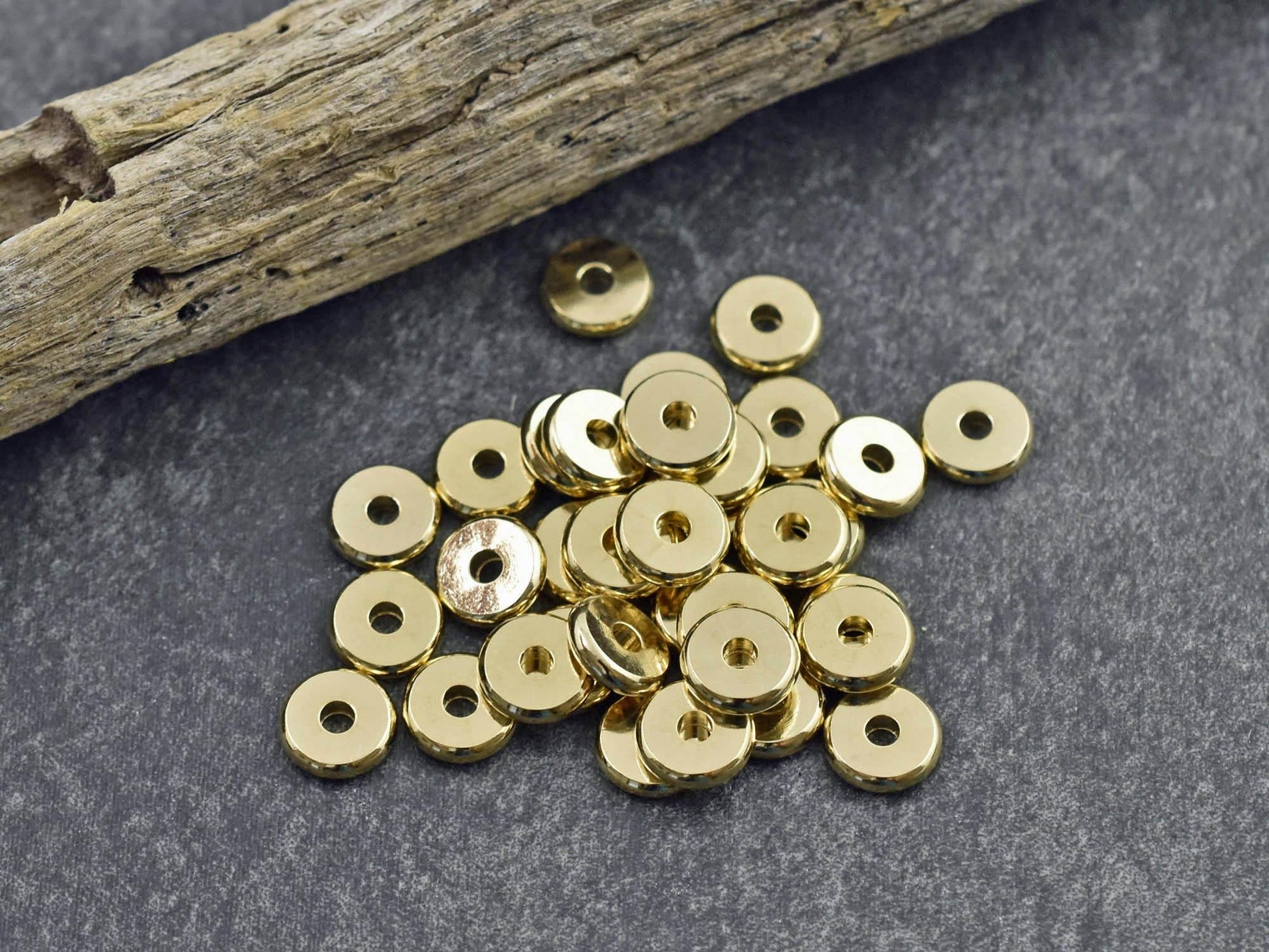 24k Gold Spacer Beads - Gold Heishi Beads - Metal Spacers - Metal Beads - Spacer Beads - 50pcs - 6x2mm - (346)