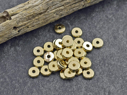 24k Gold Spacer Beads - Gold Heishi Beads - Metal Spacers - Metal Beads - Spacer Beads - 50pcs - 6x2mm - (346)