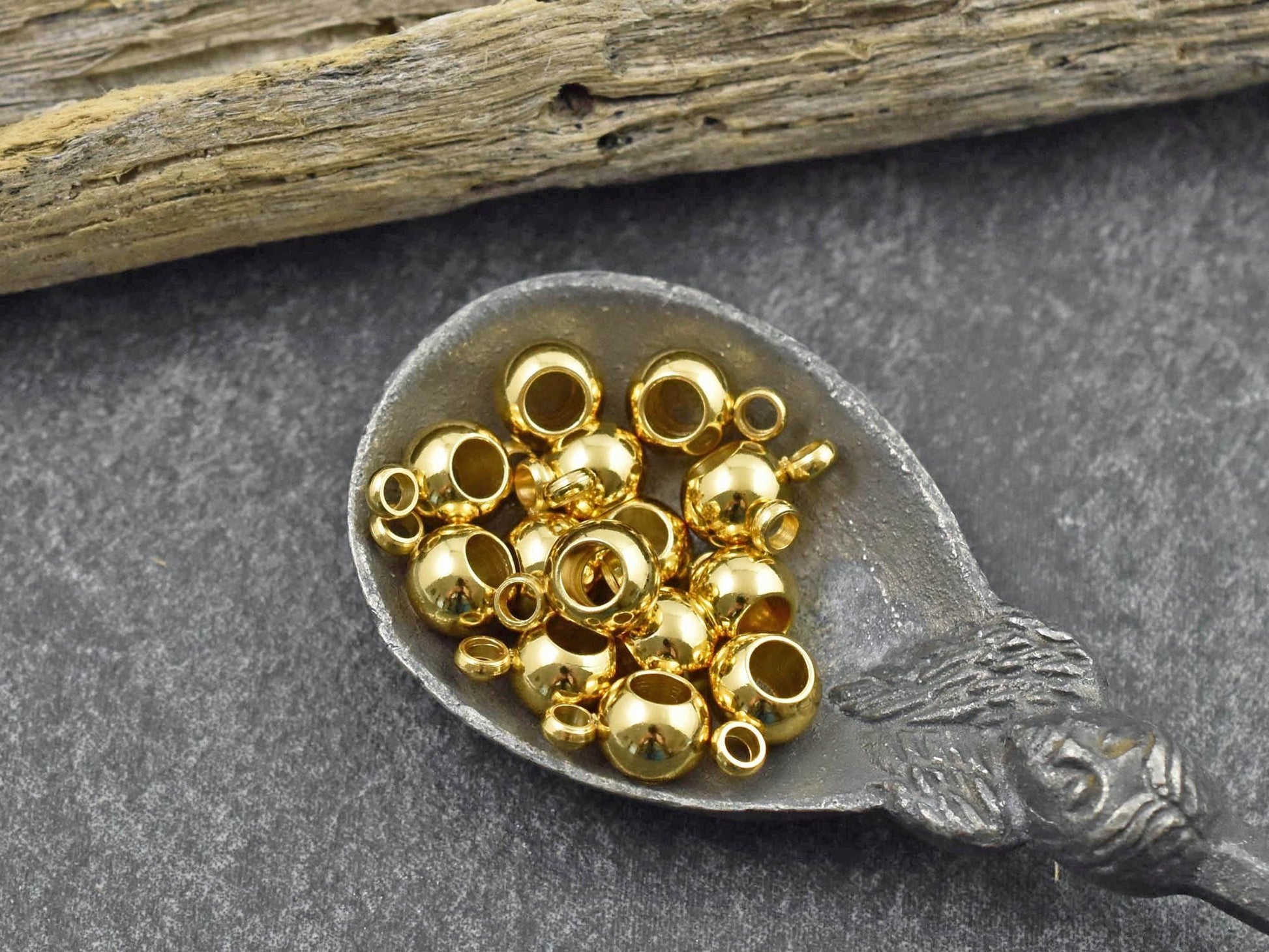 Bail Beads - Charm Hanger Beads - Gold Beads - Metal Spacers - Metal Beads - Gold Spacer Beads - 50pcs - 6mm - (819)