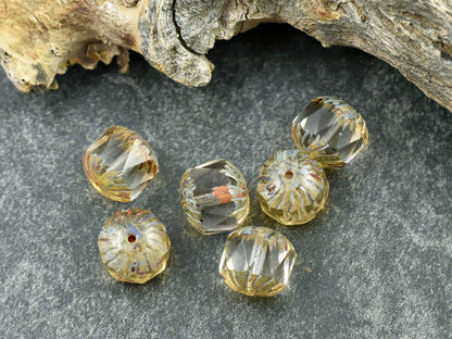 Picasso Beads - Fire Polished Beads - Czech Glass Beads - Chunky Beads - Center Cut - 10pcs - 11x10mm - (5964)