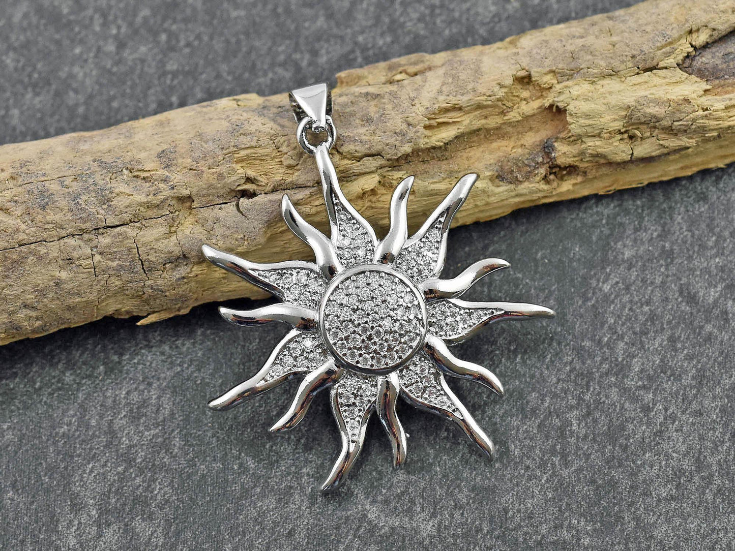 CZ Pendant - Rhinestone Pendant - Sunray Pendant - Metal Pendants - Micro Pave - 1pc - 36x34mm