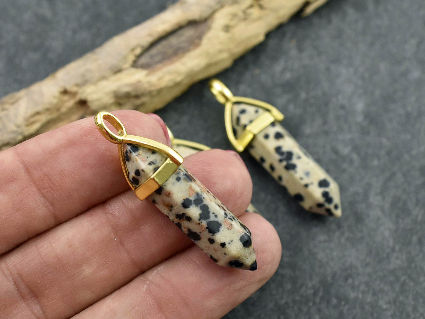 Gemstone Point Pendant - Hexagon Pendant - Jasper Pendant - 40mm - (A21)