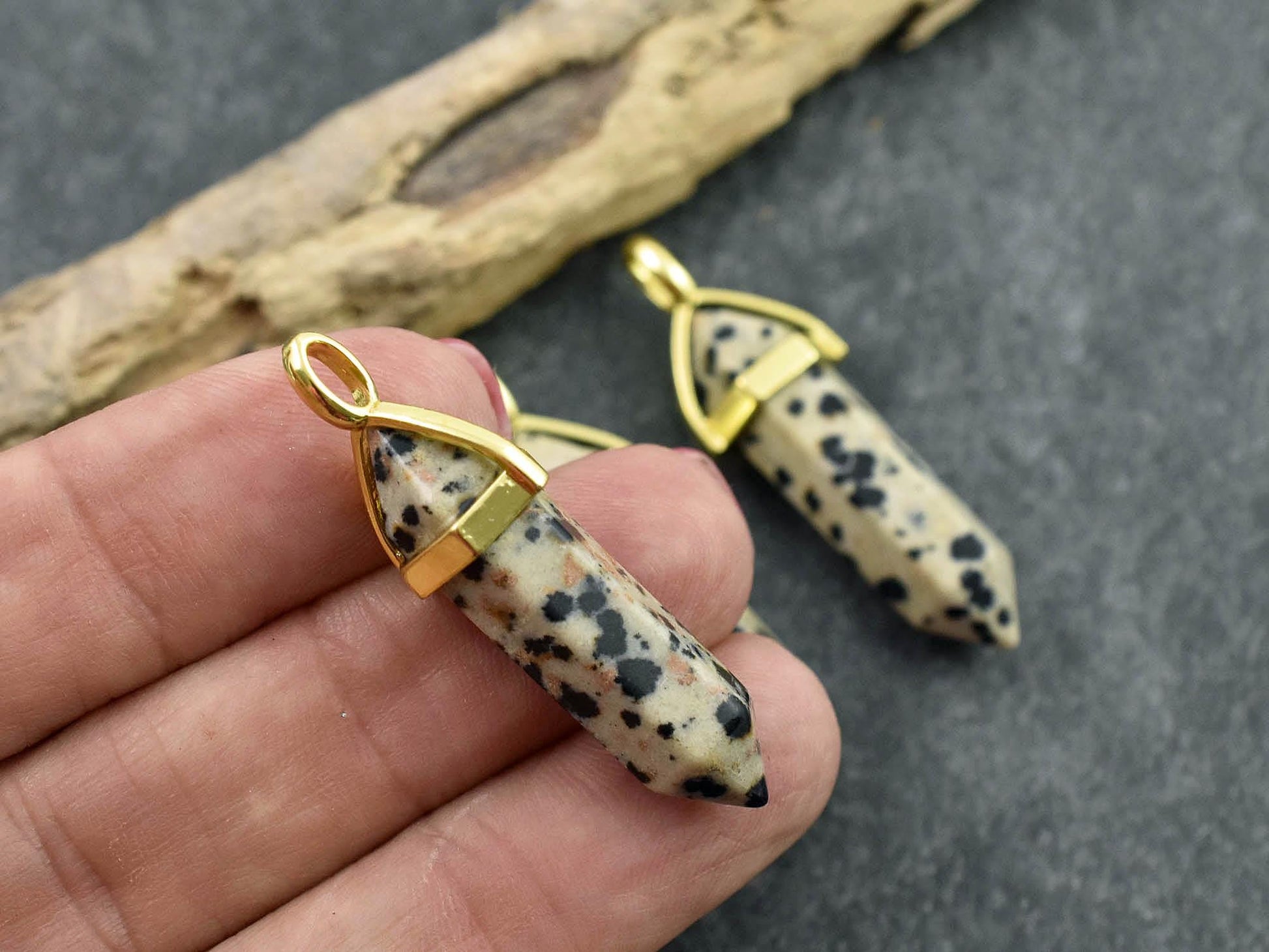 Gemstone Point Pendant - Hexagon Pendant - Jasper Pendant - 40mm - (A21)