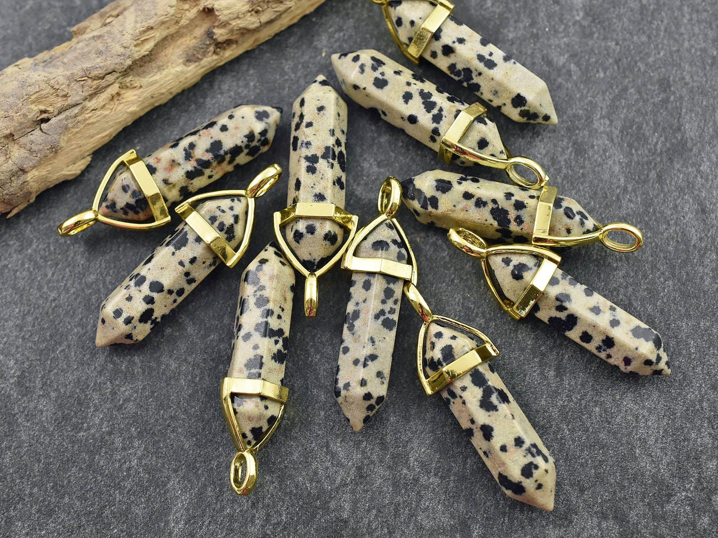 Gemstone Point Pendant - Hexagon Pendant - Jasper Pendant - 40mm - (A21)