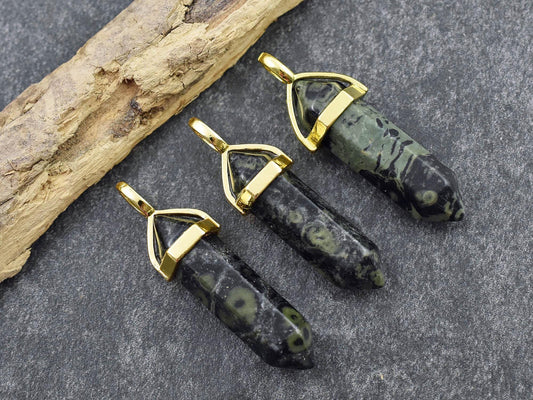 Gemstone Point Pendant - Hexagon Pendant - Kambaba Jasper Pendant - 40mm - (6068)