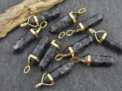 Gemstone Point Pendant - Hexagon Pendant - Larvikite Pendant - 40mm - (6057)