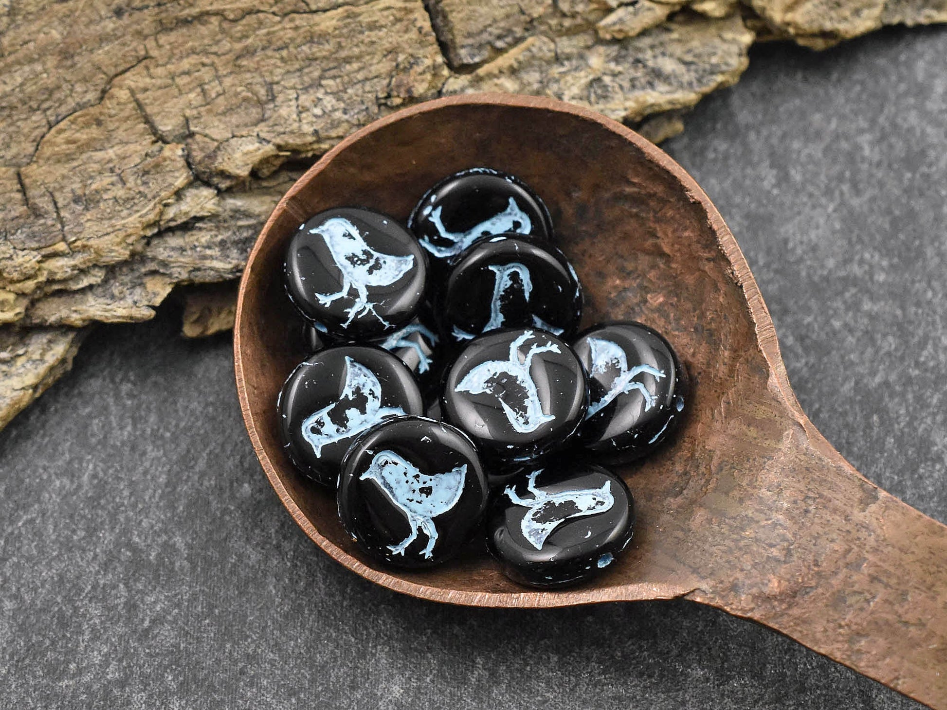 Czech Glass Beads - Picasso Beads - Bird Beads - Coin Beads - Czech Beads - Flat Coin - 15pcs - 12mm - (3724)