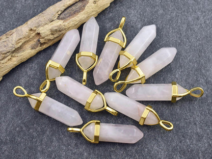 Rose Quartz Pendant - Gemstone Point Pendant - Hexagon Pendant - 40mm - (809)