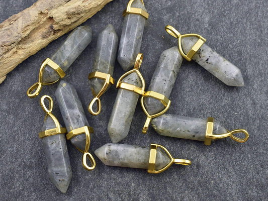 Labradorite Pendant - Gemstone Point Pendant - Hexagon Pendant - 40mm - (2846)