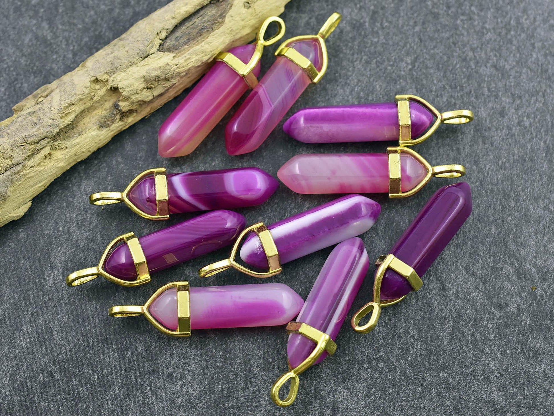 Banded Agate Pendant - Gemstone Point Pendant - Hexagon Pendant - 40mm - (2848)