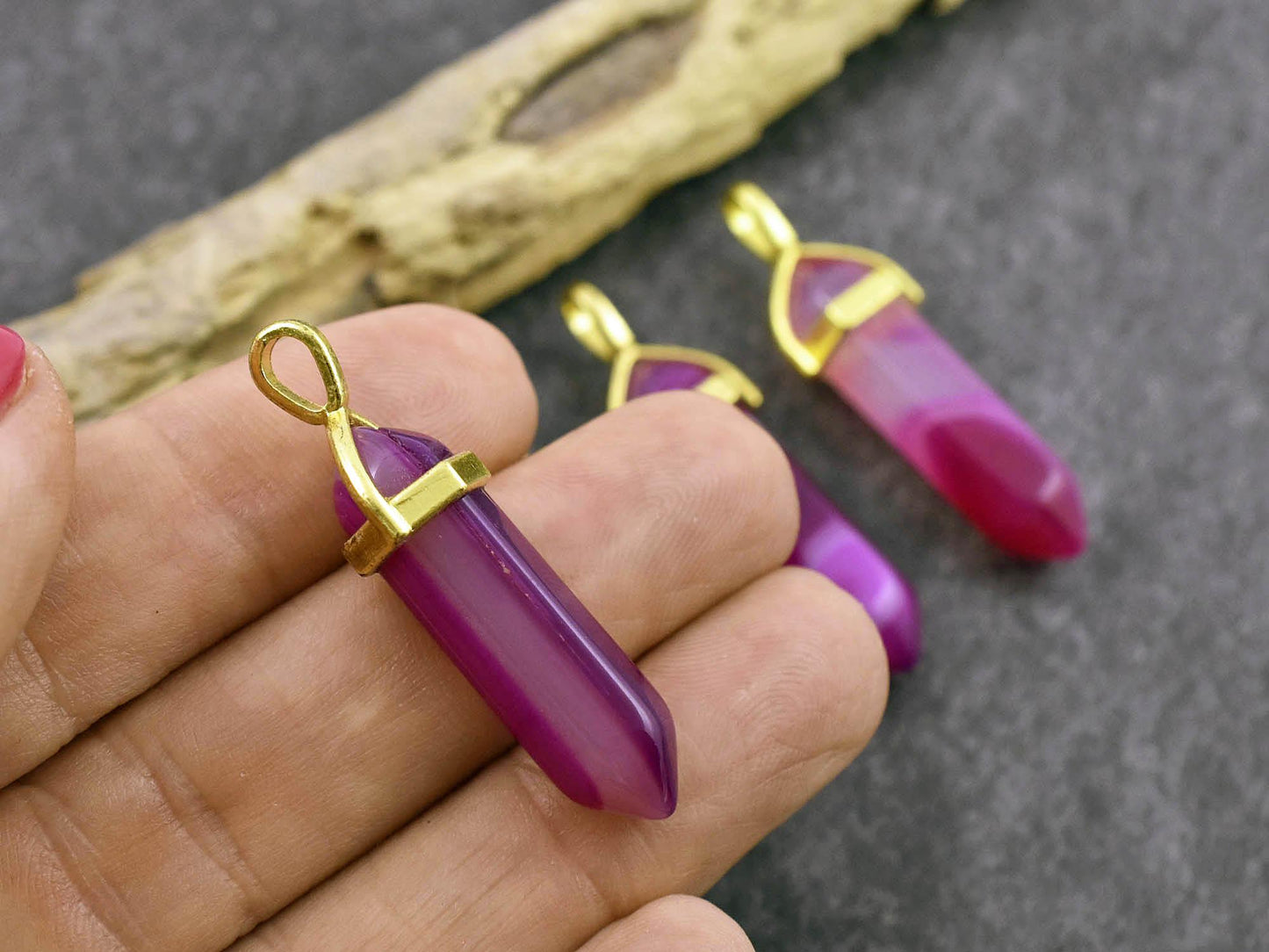 Banded Agate Pendant - Gemstone Point Pendant - Hexagon Pendant - 40mm - (2848)