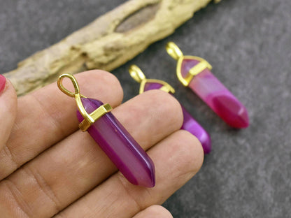 Banded Agate Pendant - Gemstone Point Pendant - Hexagon Pendant - 40mm - (2848)