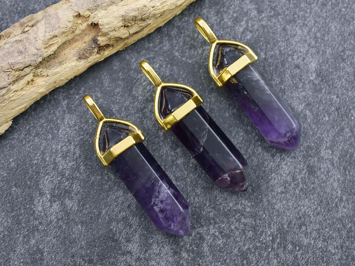 Amethyst Pendant - Gemstone Point Pendant - Hexagon Pendant - 40mm - (5505)