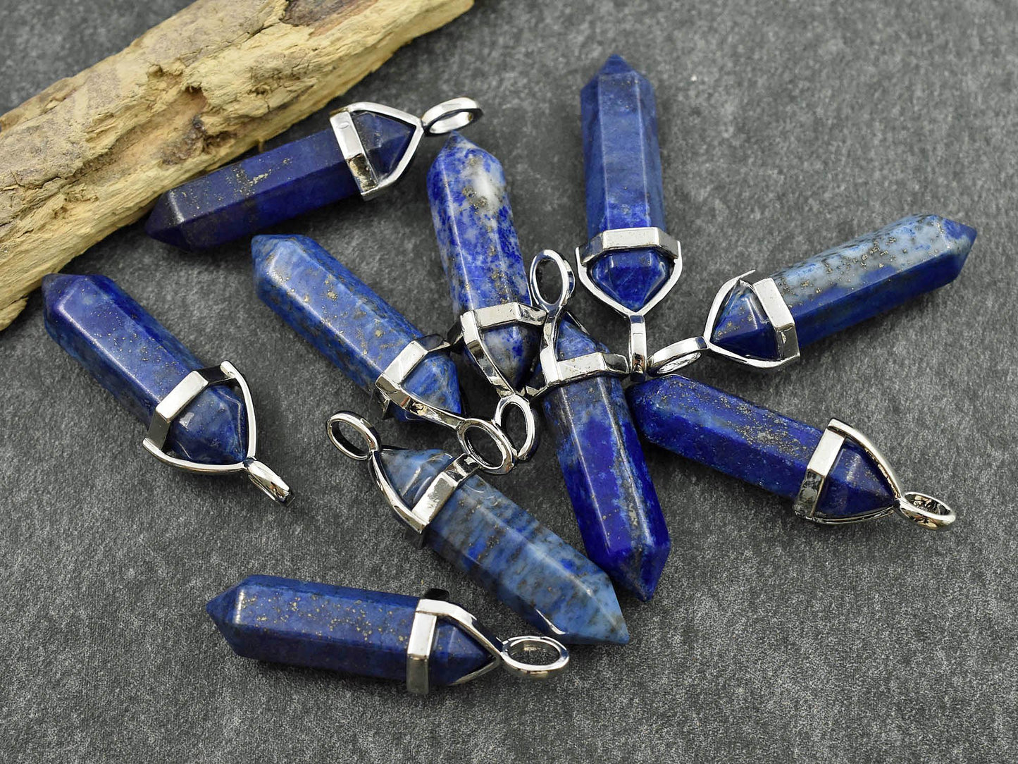 Gemstone Pendant - Lapis Pendant - Gemstone Point - Hexagon Pendant - 40mm - (5456)