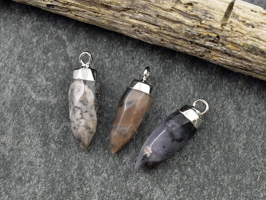 Gemstone Bullet Pendant - Flower Agate Pendant - Gemstone Point Pendant - ~26-26mm - (A24)