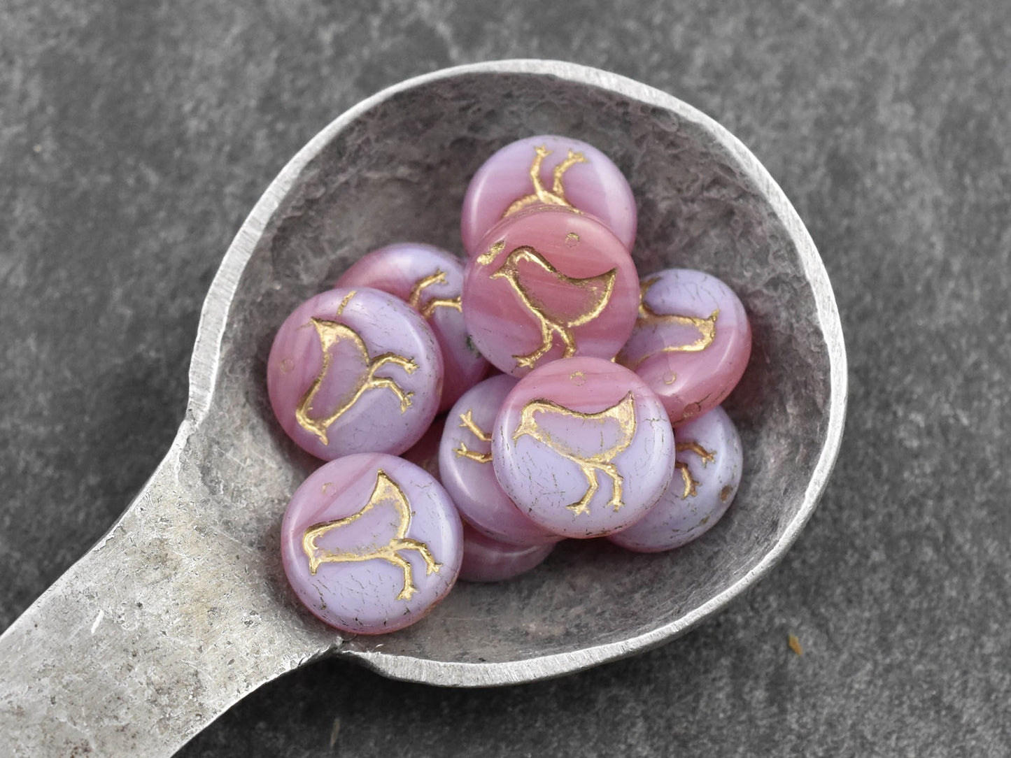 Czech Glass Beads - Bird Beads - Picasso Beads - Coin Beads - 12mm - 15pcs - (5835)