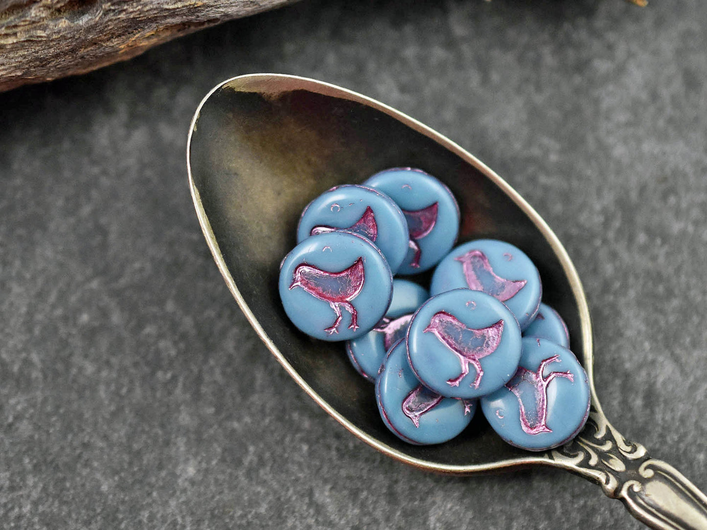 Czech Glass Beads - Bird Beads - Picasso Beads - Coin Beads - 12mm - 15pcs - (4652)