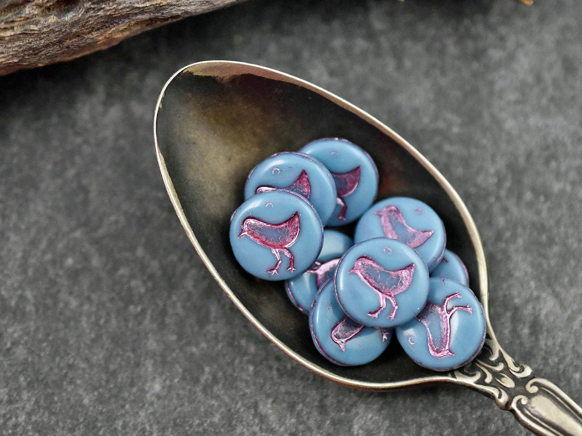 Czech Glass Beads - Bird Beads - Picasso Beads - Coin Beads - 12mm - 15pcs - (4652)